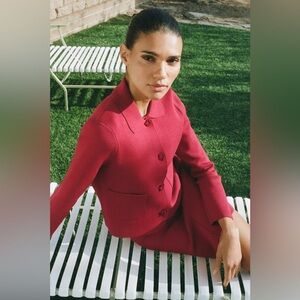 Zara Dark Red Floral Button Knit Jacket